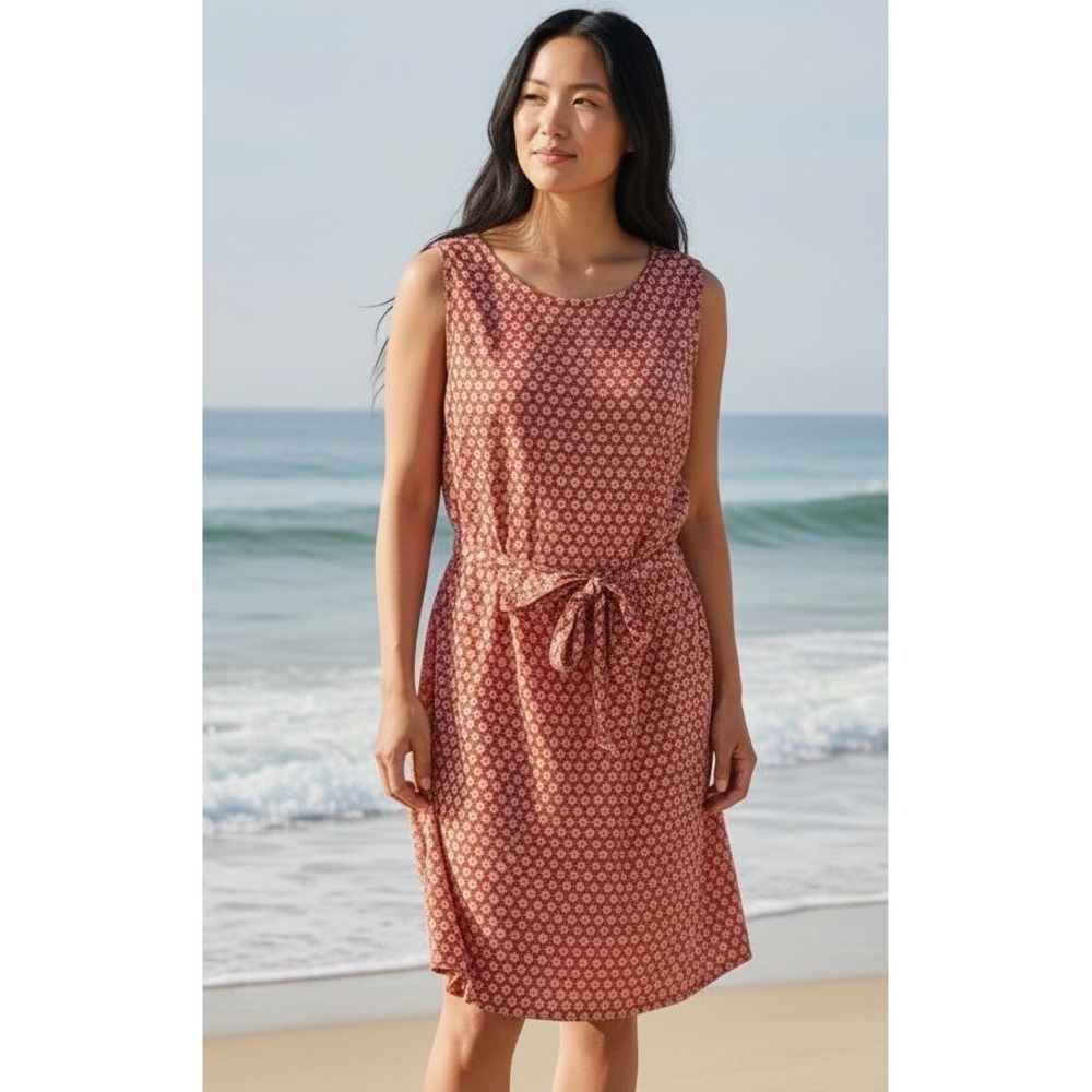 New! Ann Taylor LOFT Dress Womens Size XXS Red White Geo‎ Belt Summer XX Small